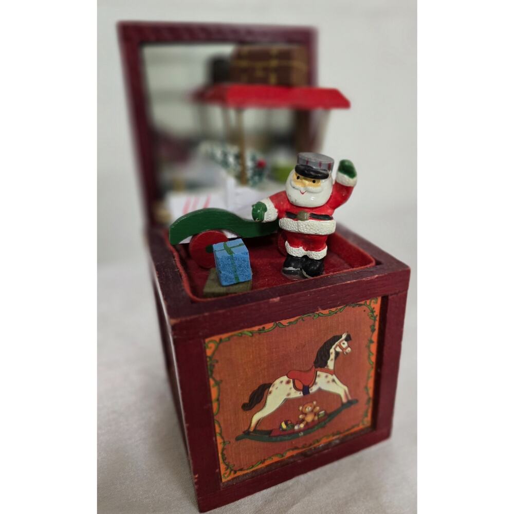 Enesco Vintage Christmas Wind Up Wood Music Box w/Toys - "Jingle Bells"
